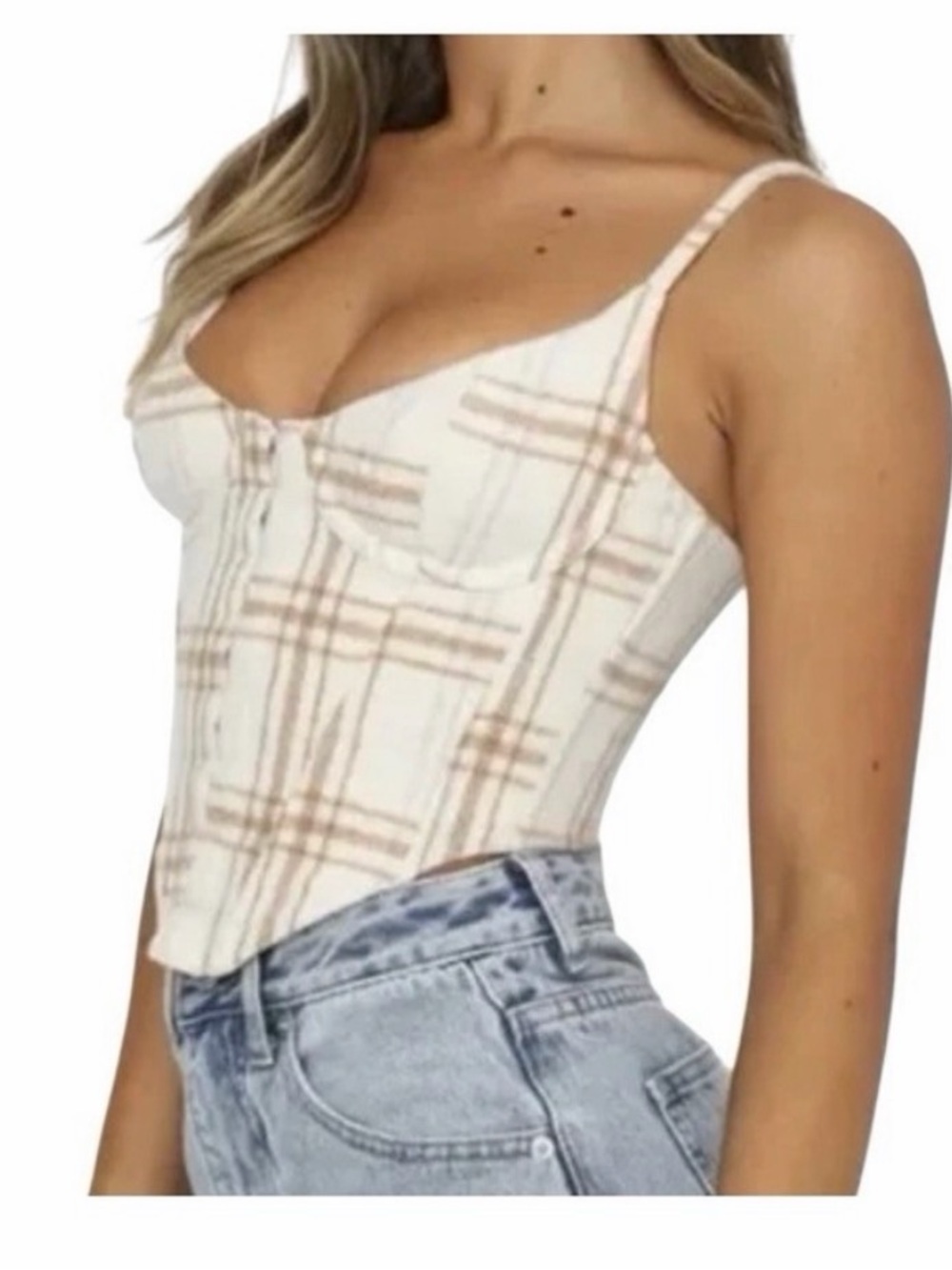 NWT White Fox Boutique Choose Me Plaid Cream Bustier Top size XS